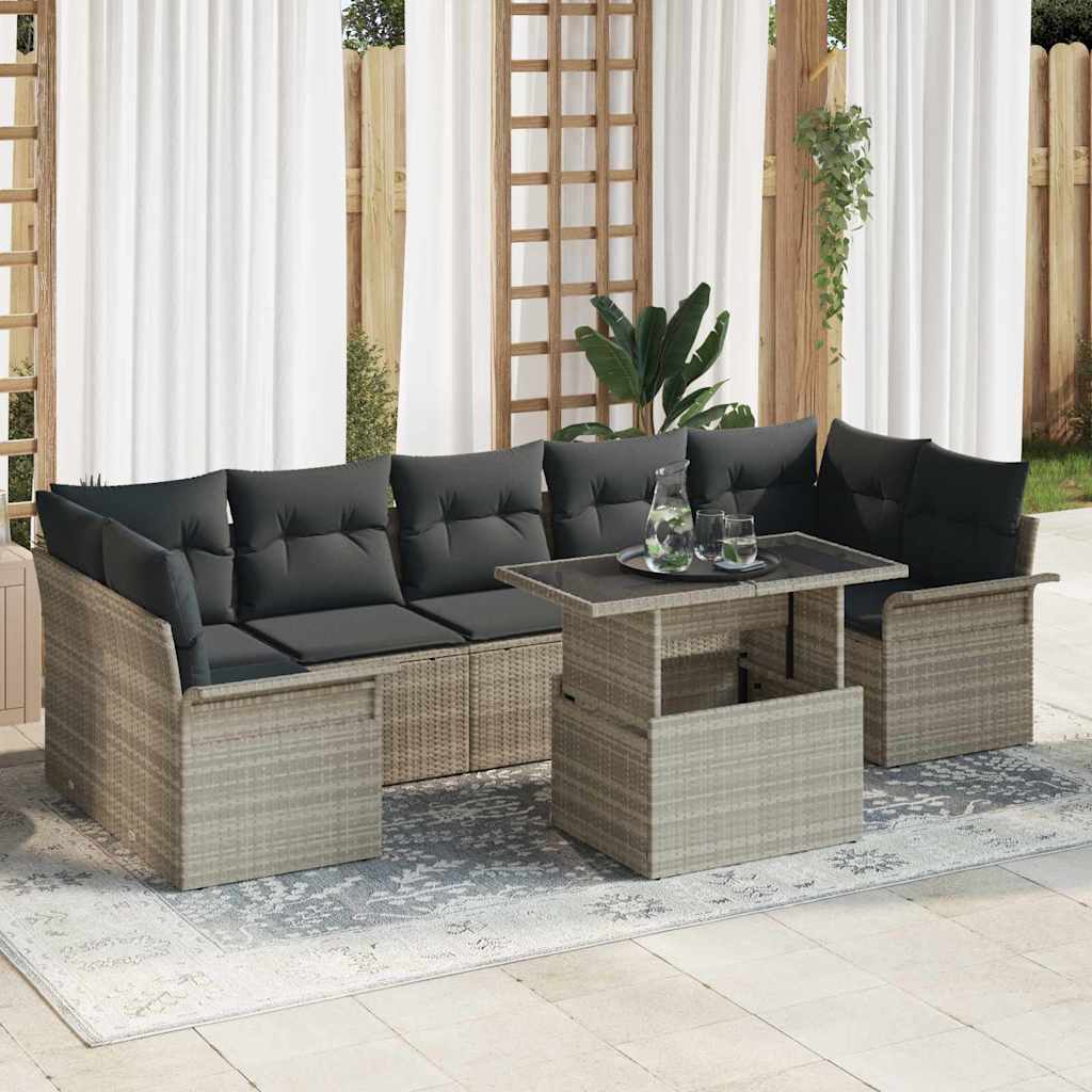 Gartensofa-set 8 stk. Hellgrau Poly-Rattan