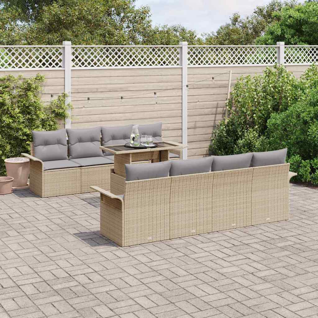 Gartensofa-set 9 stk. Beige Poly-Rattan