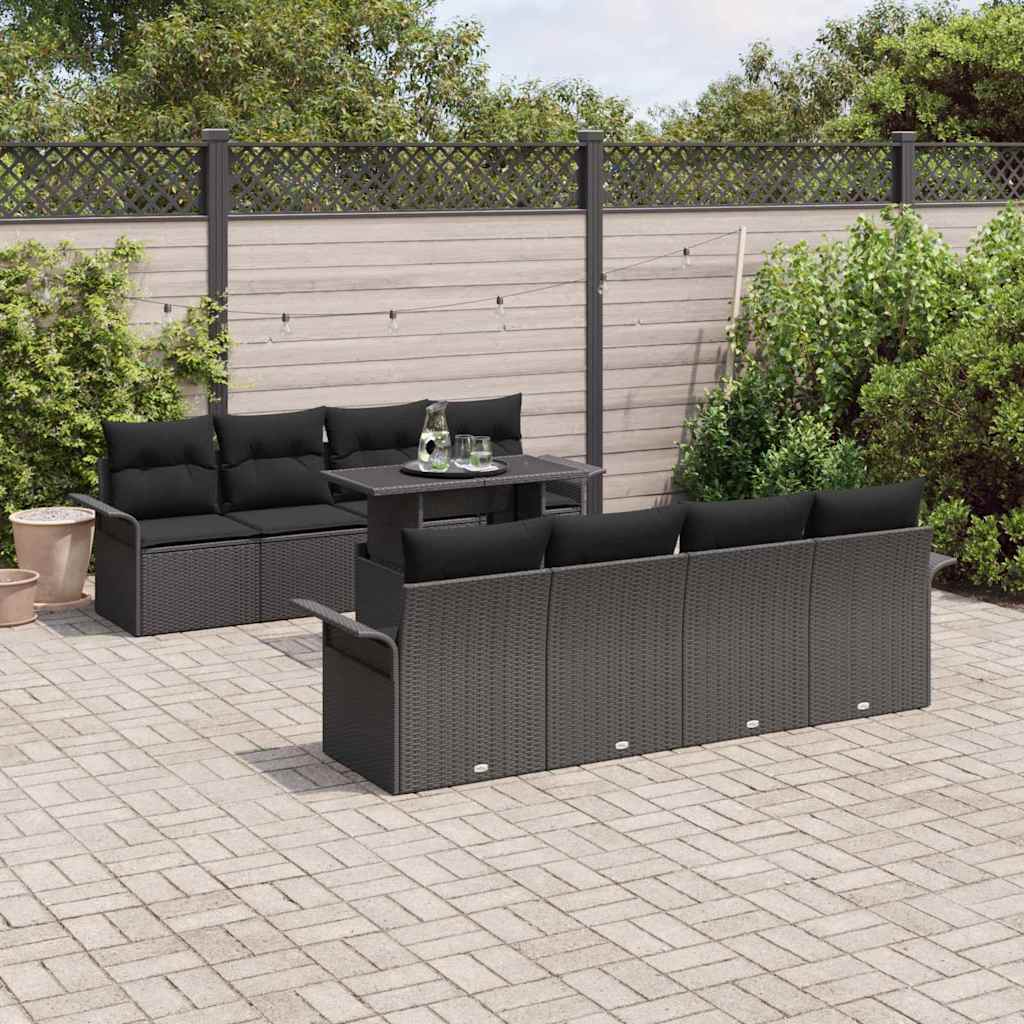 Gartensofa-set 9 stk. Schwarz Poly-Rattan