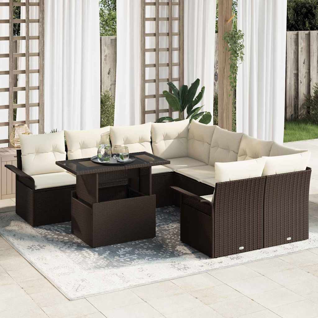 Gartensofa-set 9 stk. Braun Poly-Rattan