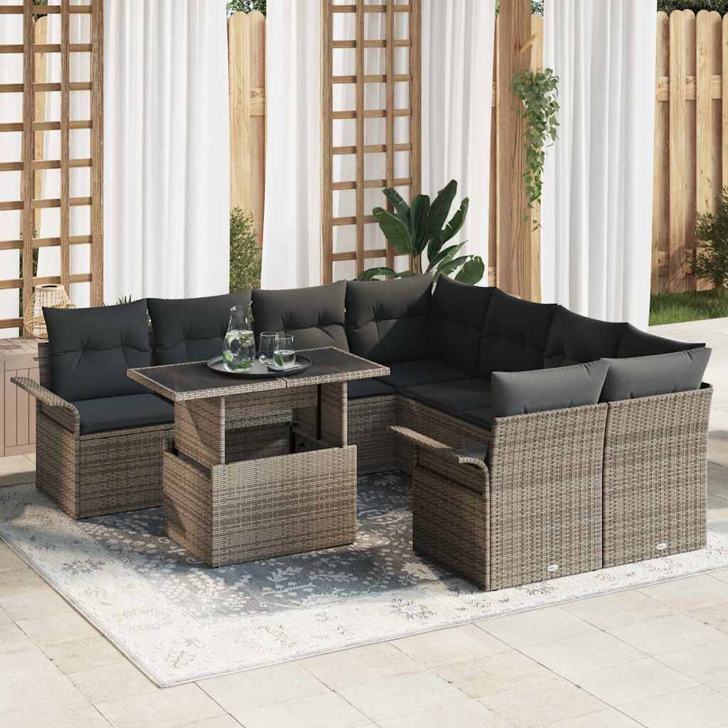 Gartensofa-set 9 stk. Grau Poly-Rattan