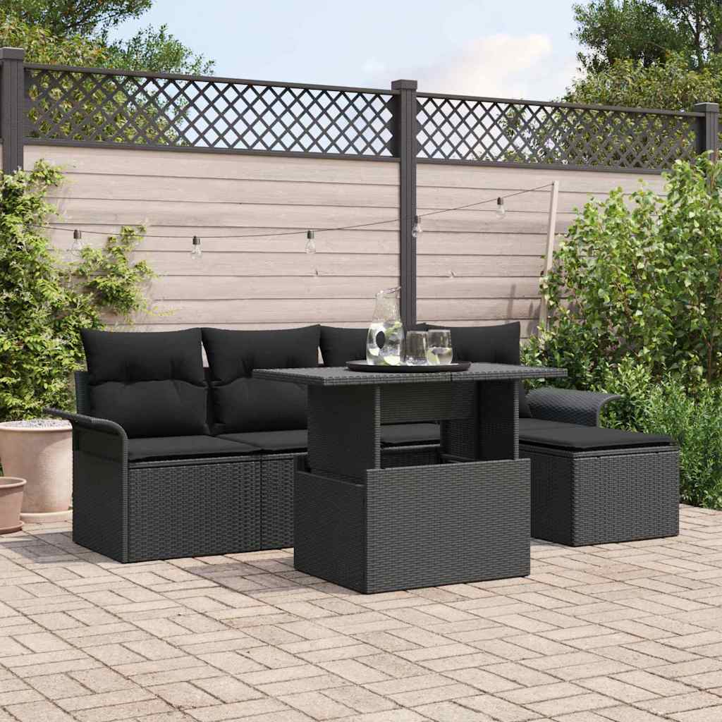 Gartensofa-set 6 stk. Schwarz Poly-Rattan