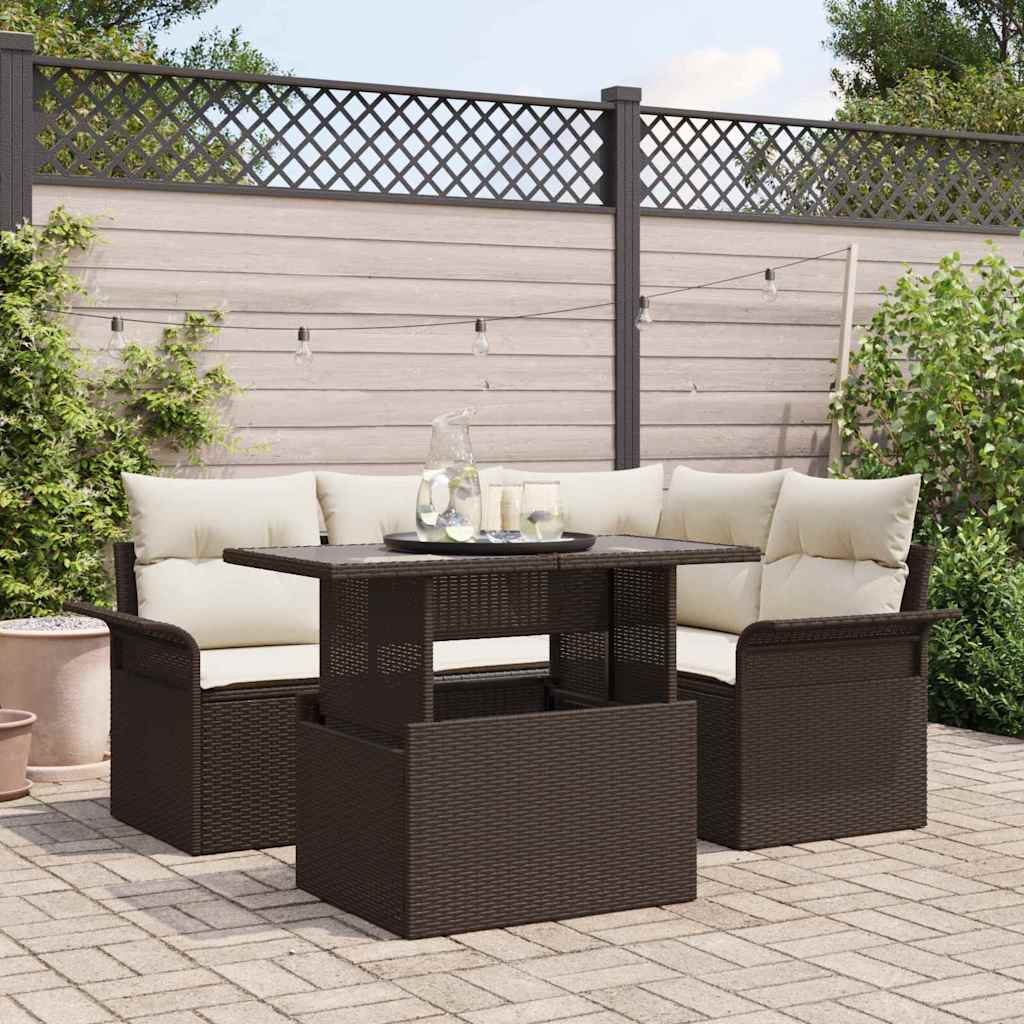Gartensofa-set 5 stk. Braun Poly-Rattan