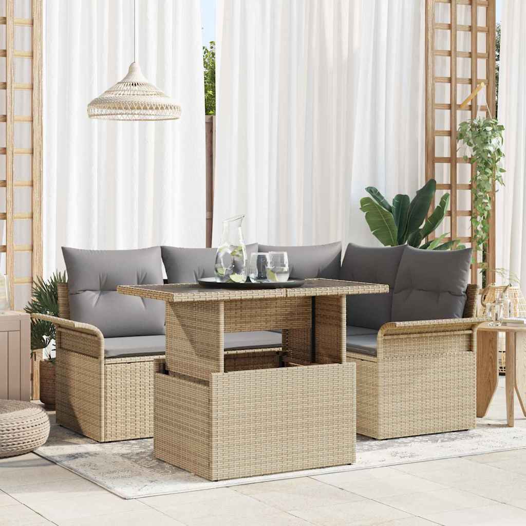Gartensofa-set 5 stk. Beige Poly-Rattan
