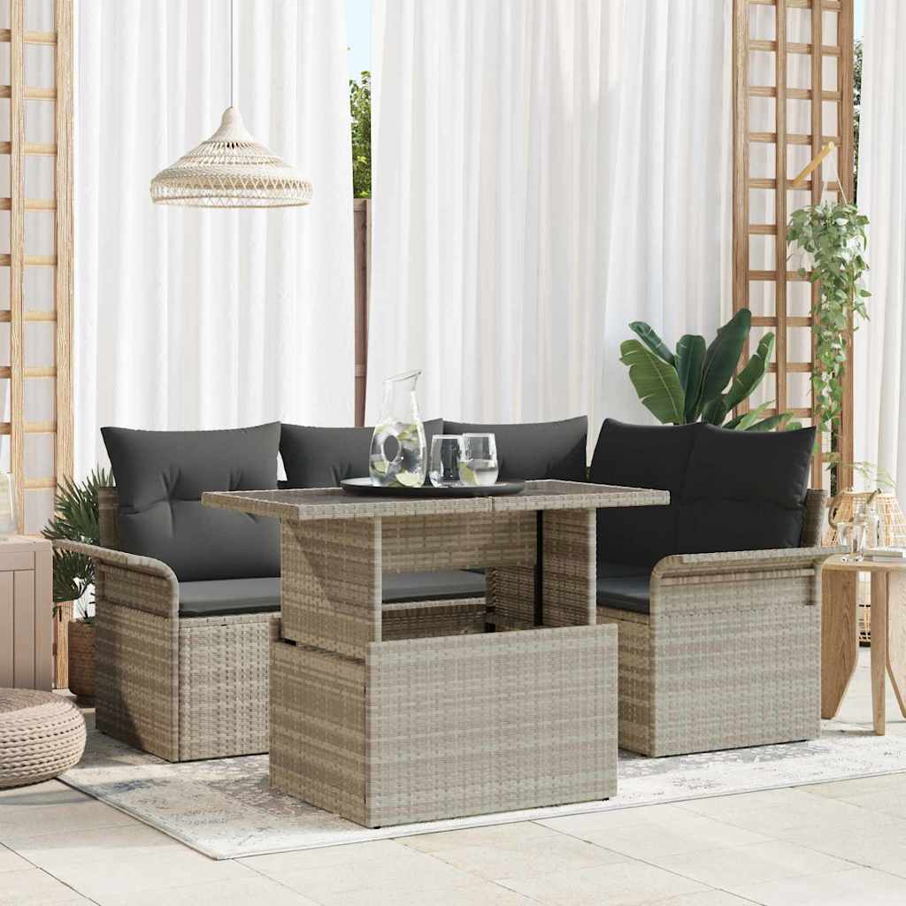 Gartensofa-set 5 stk. Hellgrau Poly-Rattan