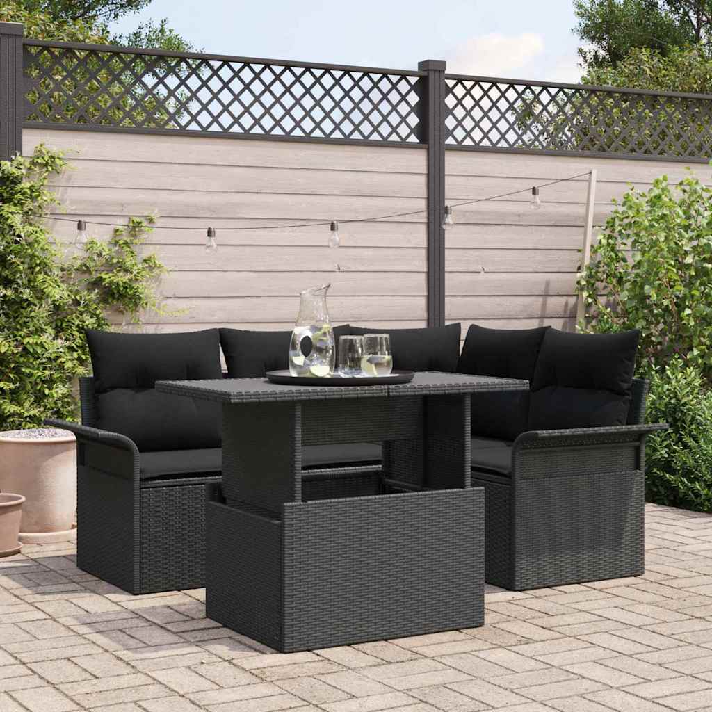 Gartensofa-set 5 stk. Schwarz Poly-Rattan