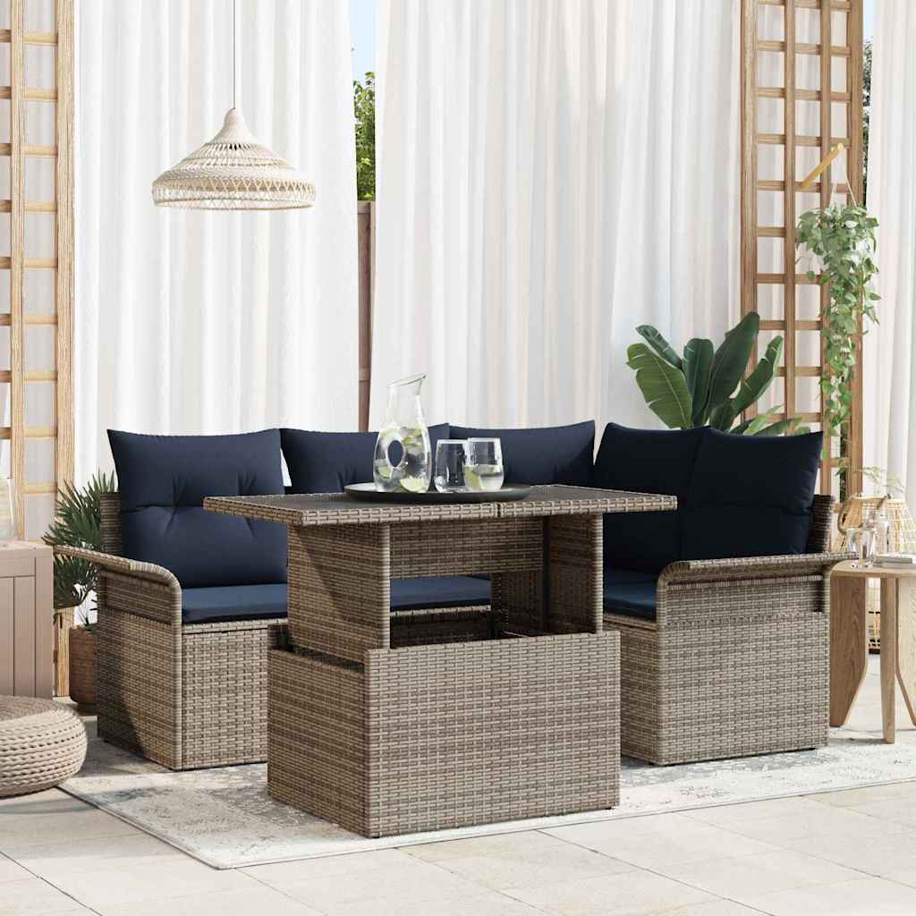 Gartensofa-set 5 stk. Grau Poly-Rattan