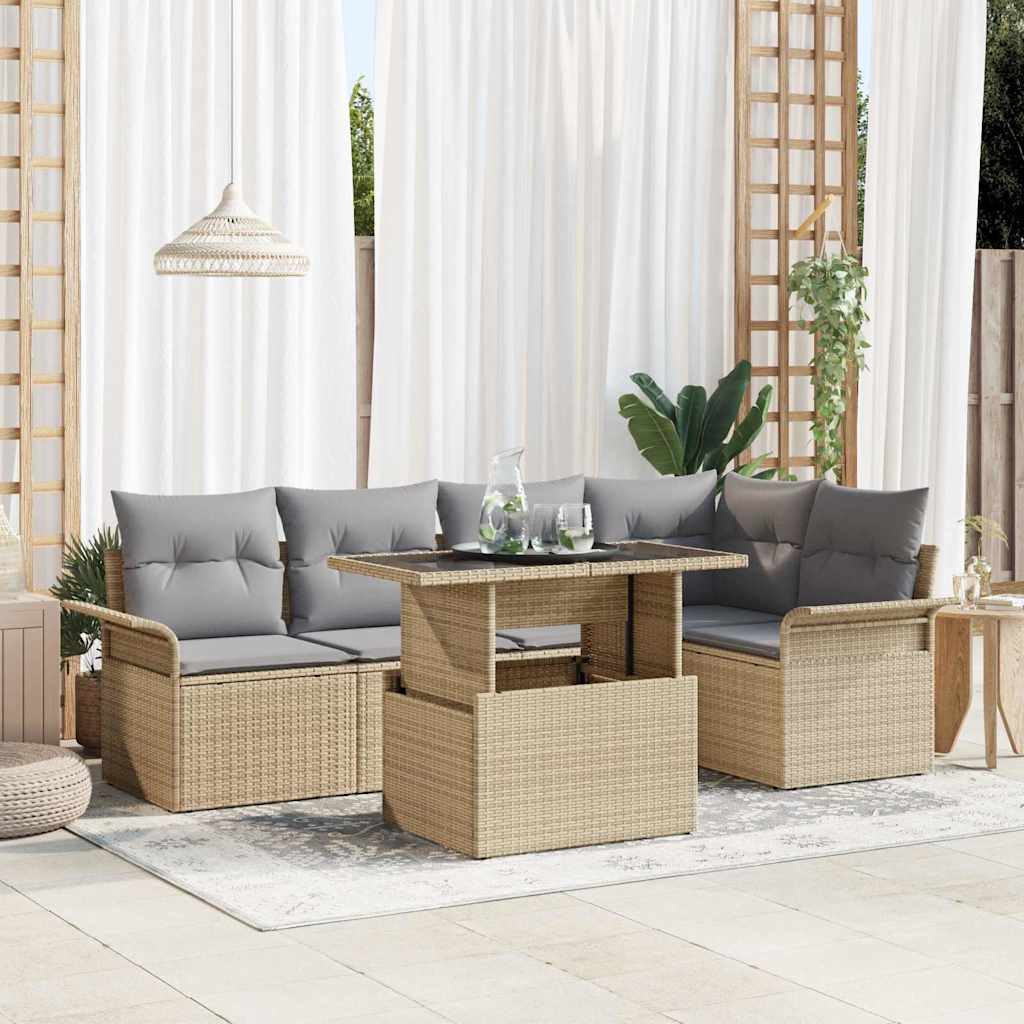 Gartensofa-set 6 stk. Beige Poly-Rattan