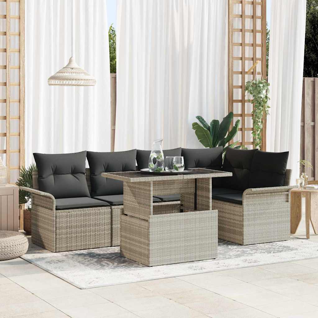 Gartensofa-set 6 stk. Hellgrau Poly-Rattan