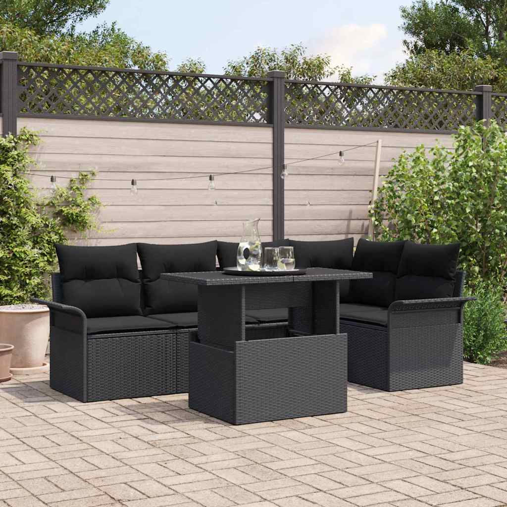 Gartensofa-set 6 stk. Schwarz Poly-Rattan