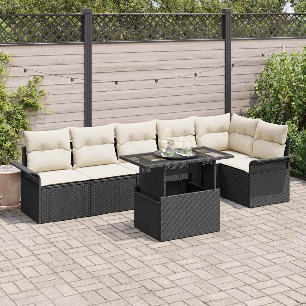 Gartensofa-set 7 stk. Schwarz Poly-Rattan