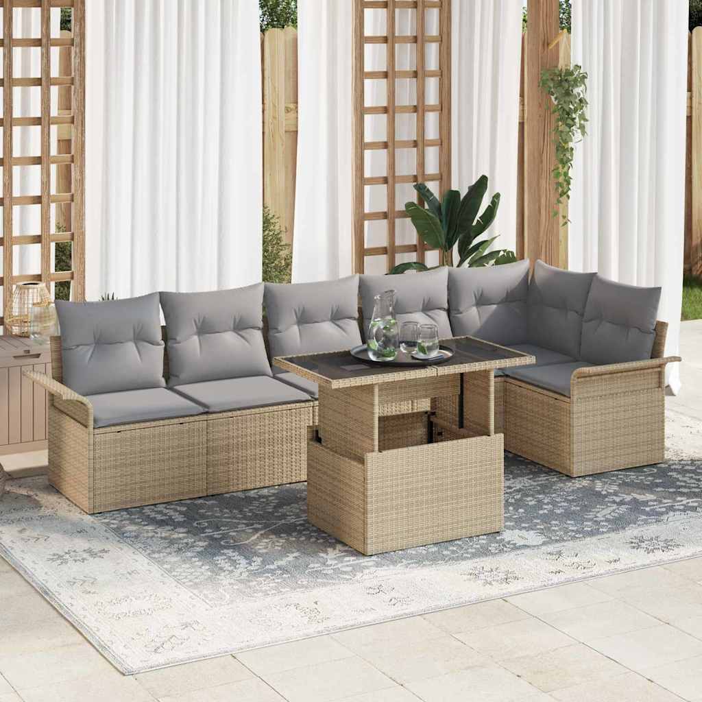 Gartensofa-set 7 stk. Beige Poly-Rattan