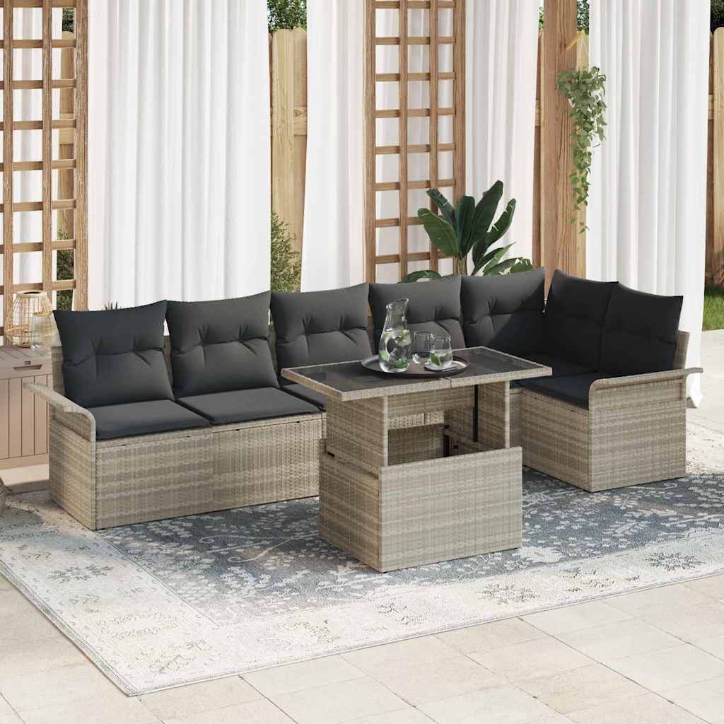 Gartensofa-set 7 stk. Hellgrau Poly-Rattan