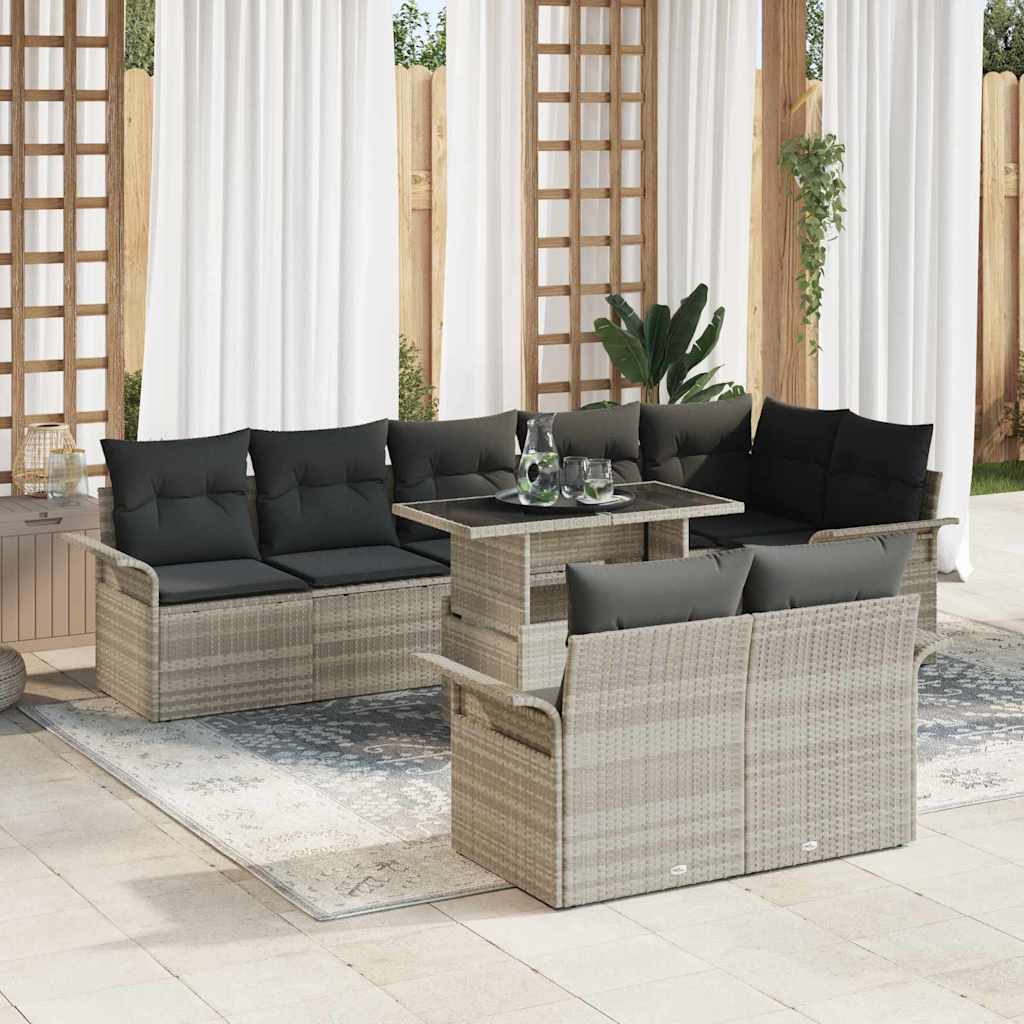 Gartensofa-set 9 stk. Hellgrau Poly-Rattan