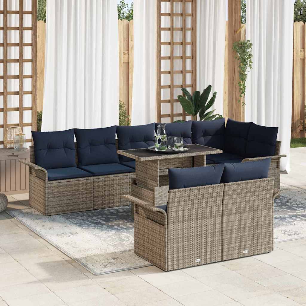 Gartensofa-set 9 stk. Grau Poly-Rattan