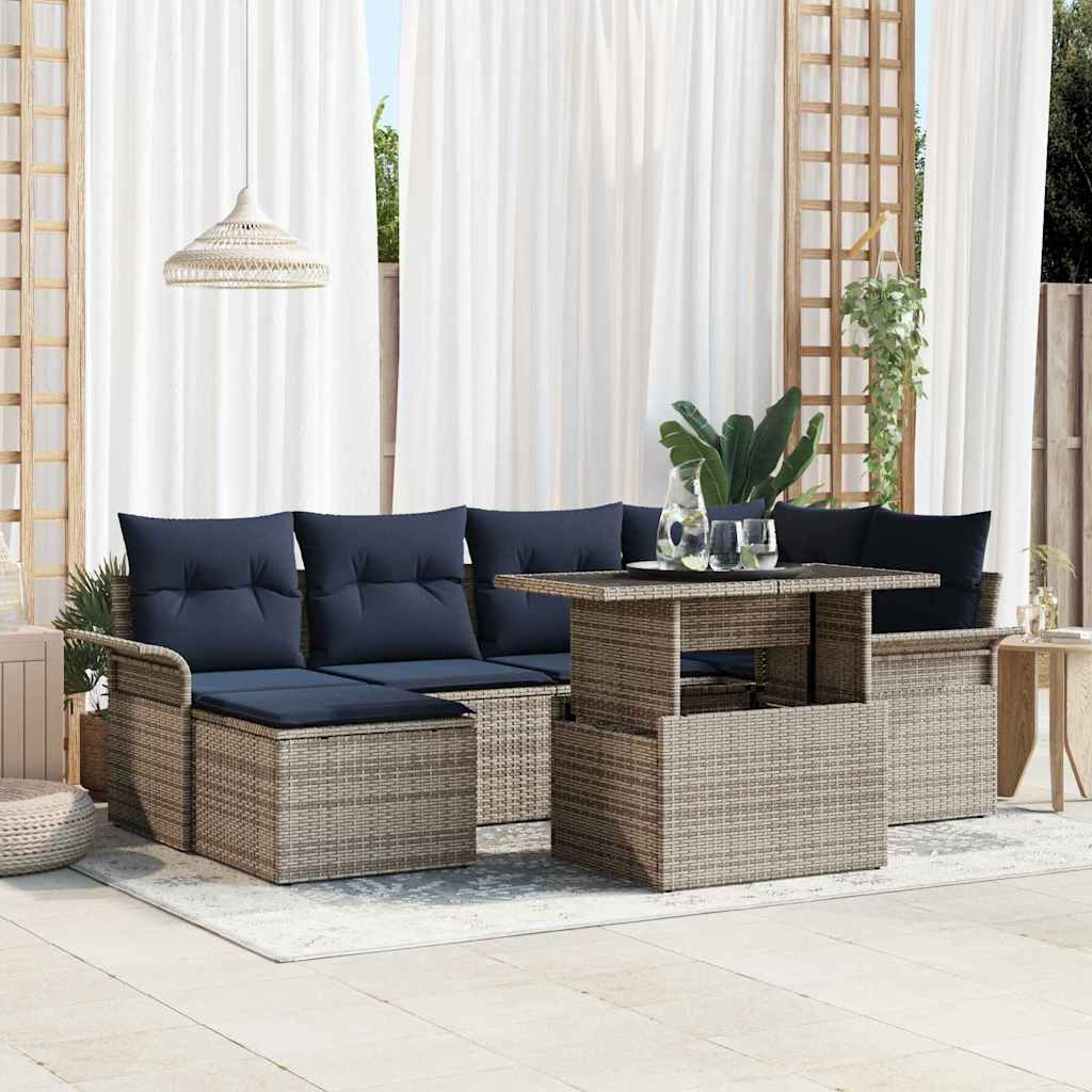 Gartensofa-set 7 stk. Grau Poly-Rattan