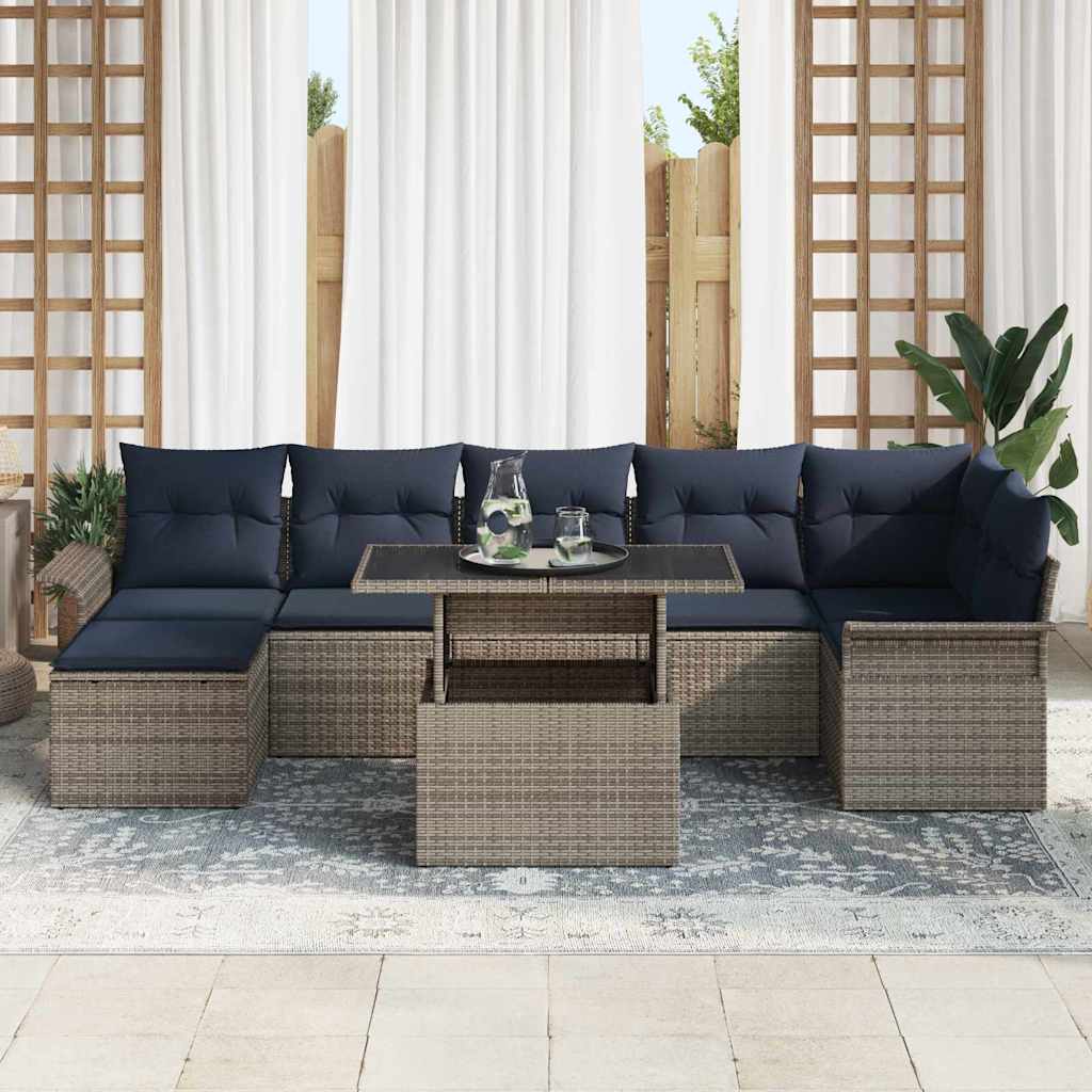 Sofa Set 8 stk. Grau Poly-Rattan