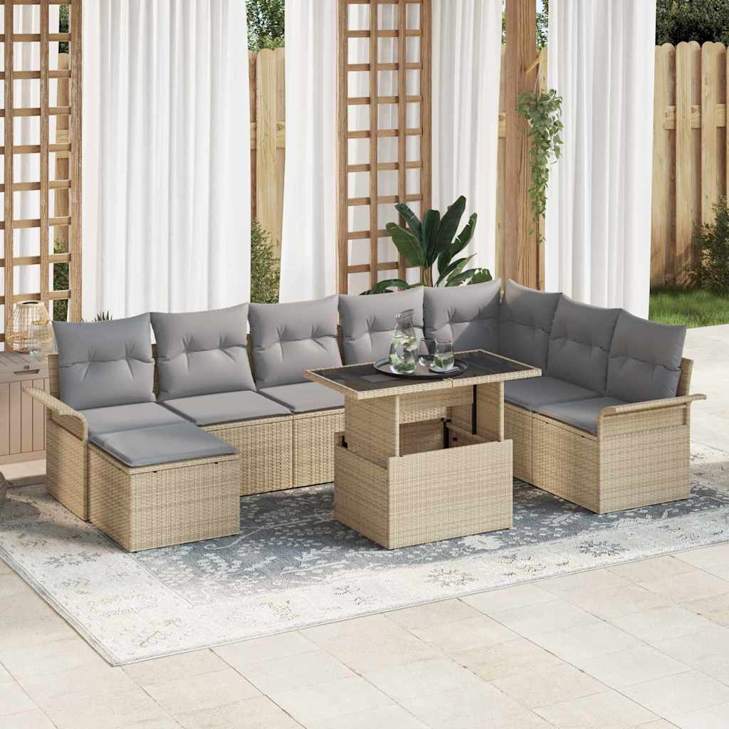 Sofa Set 9 stk. Beige Poly-Rattan