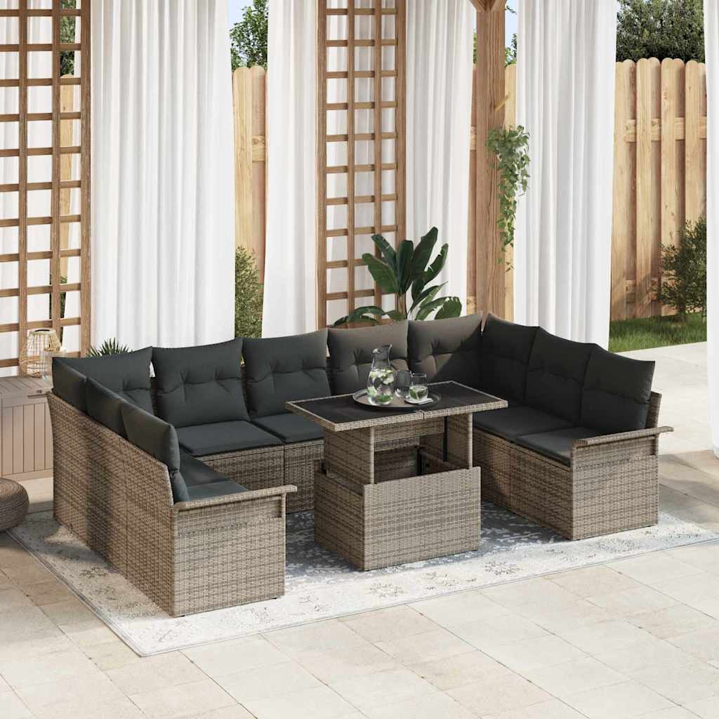 Sofa Set 10 stk. Grau Poly-Rattan