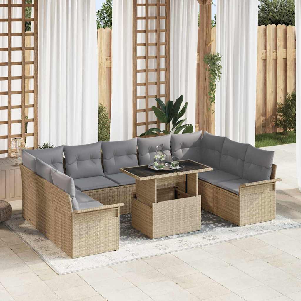 Sofa Set 10 stk. Beige Poly-Rattan