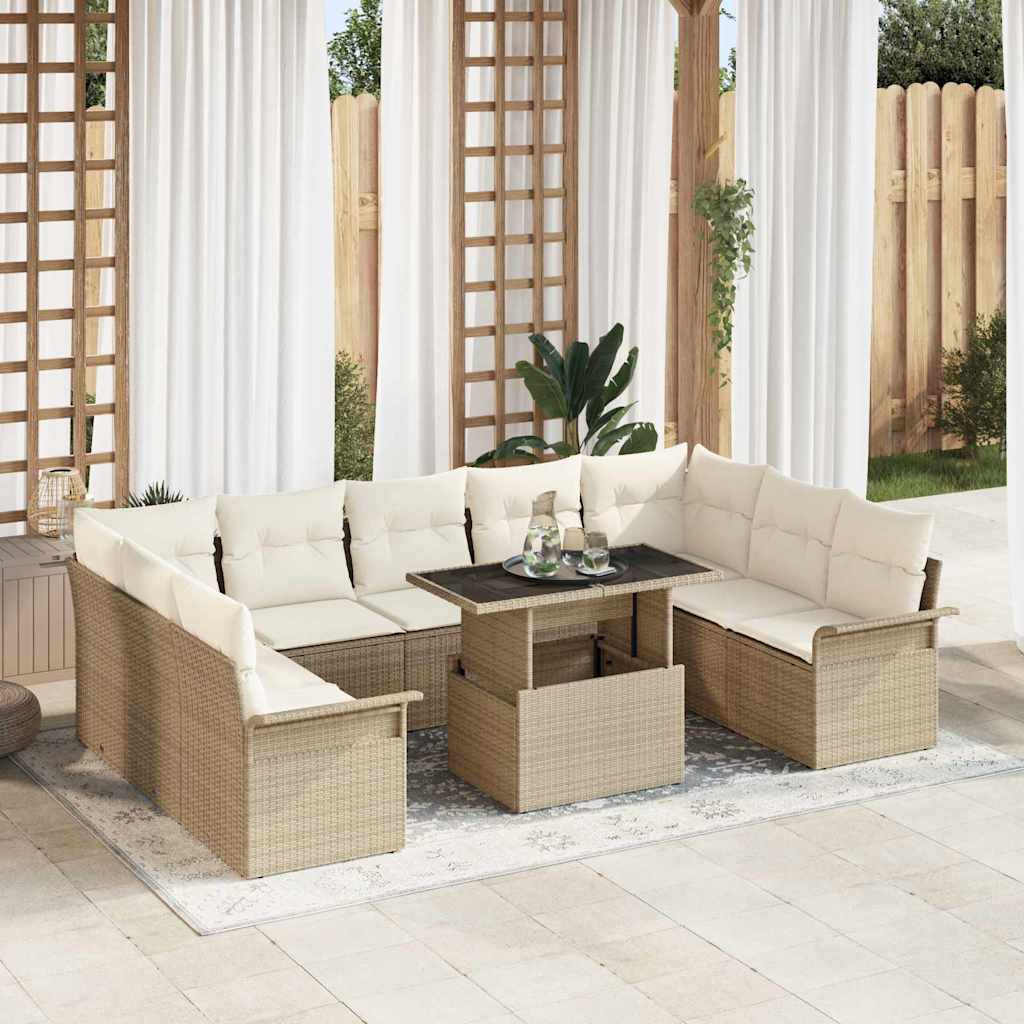 Sofa Set 10 stk. Beige Poly-Rattan