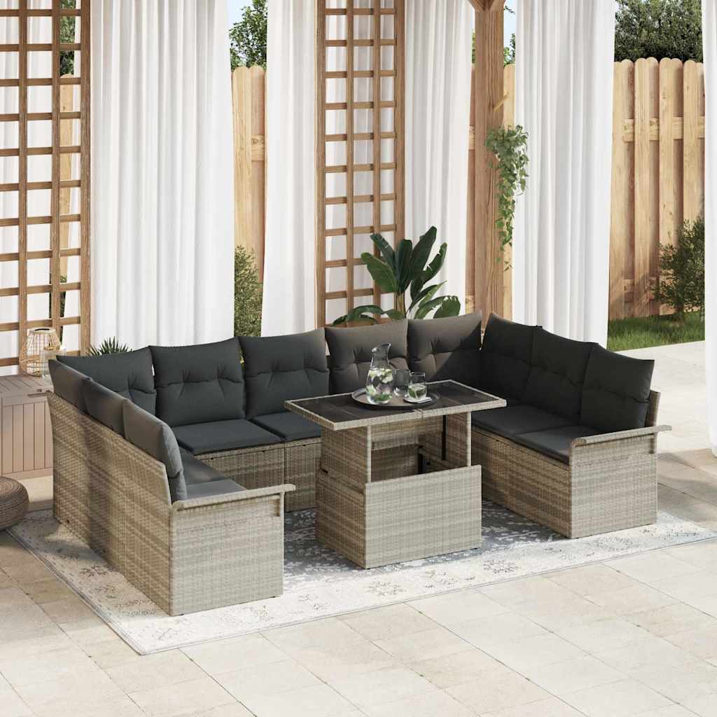 Sofa Set 10 stk. Hellgrau Poly-Rattan