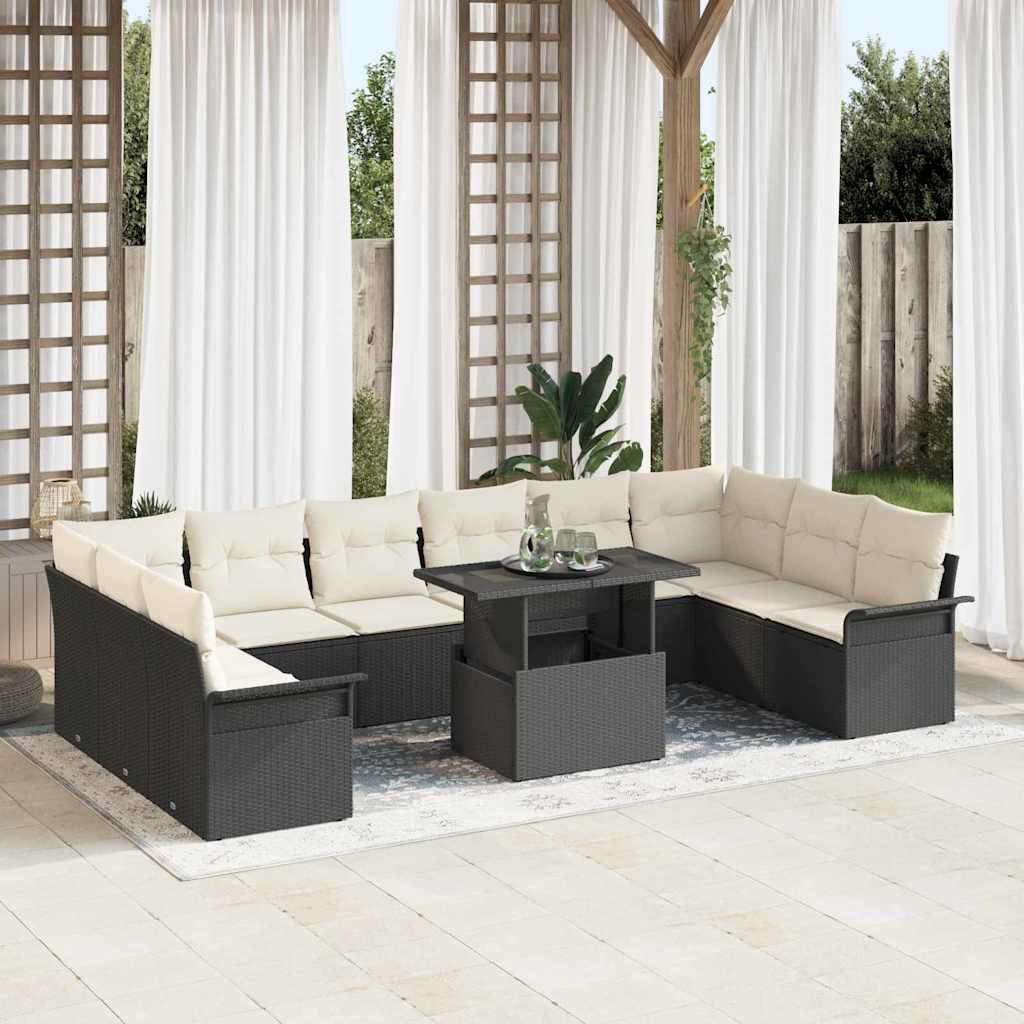 Sofa Set 11 stk. Schwarz Poly-Rattan