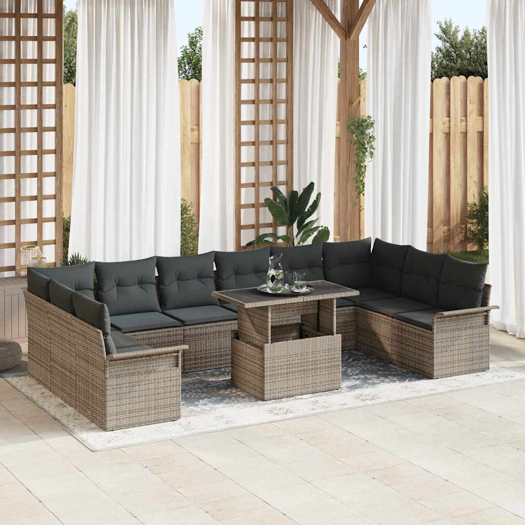 Sofa Set 11 stk. Grau Poly-Rattan
