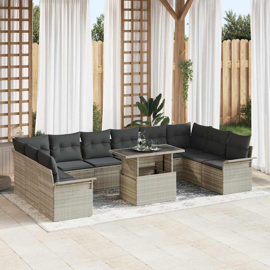 Sofa Set 11 stk. Hellgrau Poly-Rattan