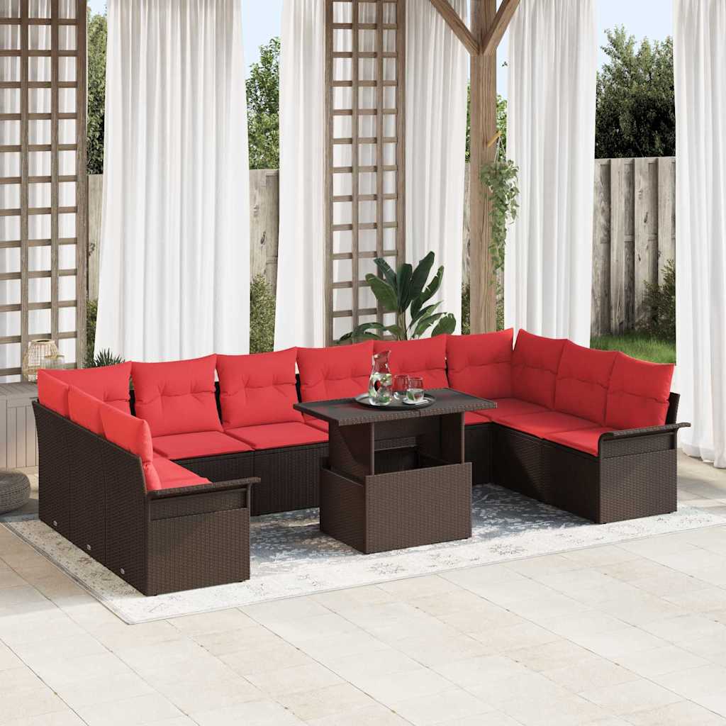 Sofa Set 11 stk. Braun Poly-Rattan
