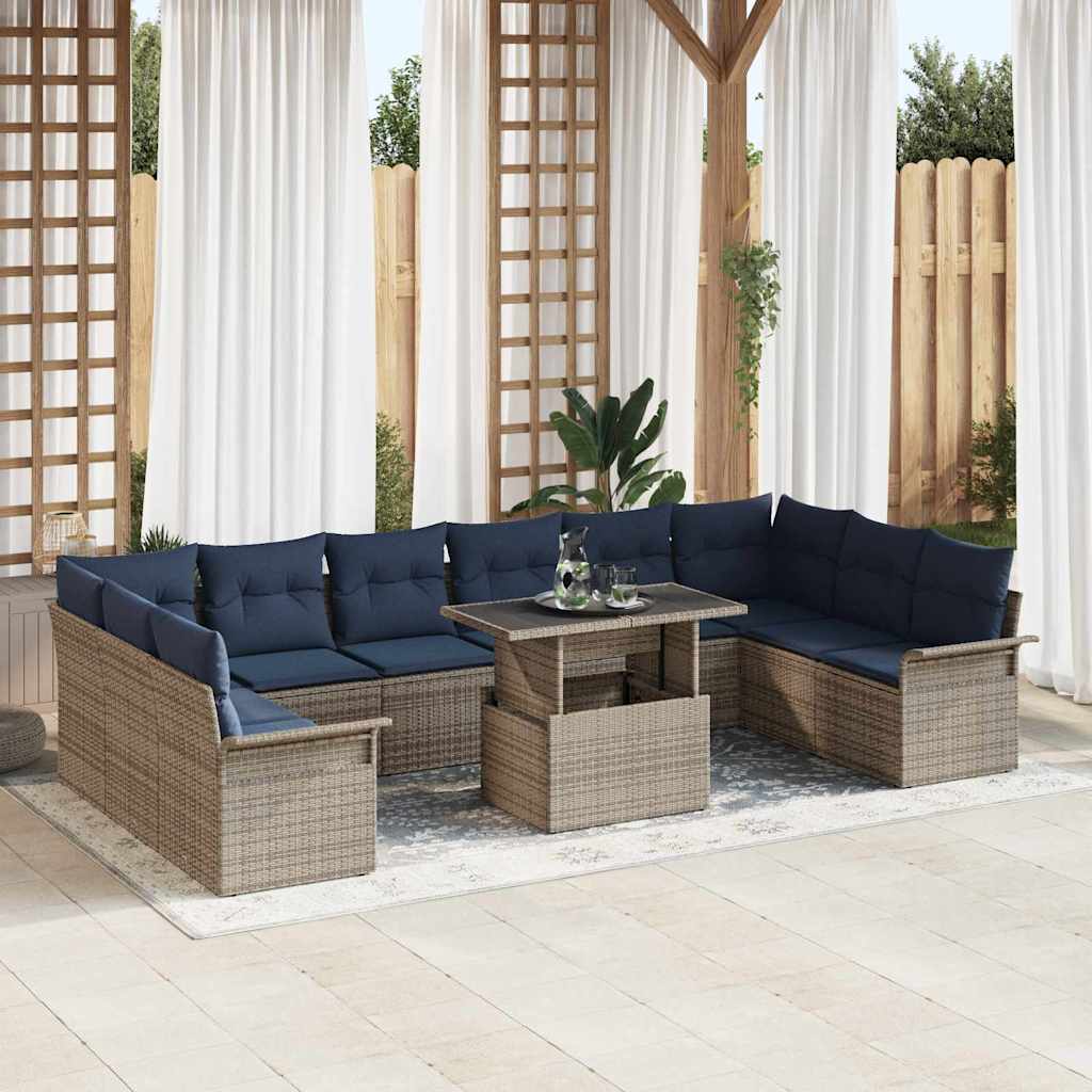 Sofa Set 11 stk. Grau Poly-Rattan