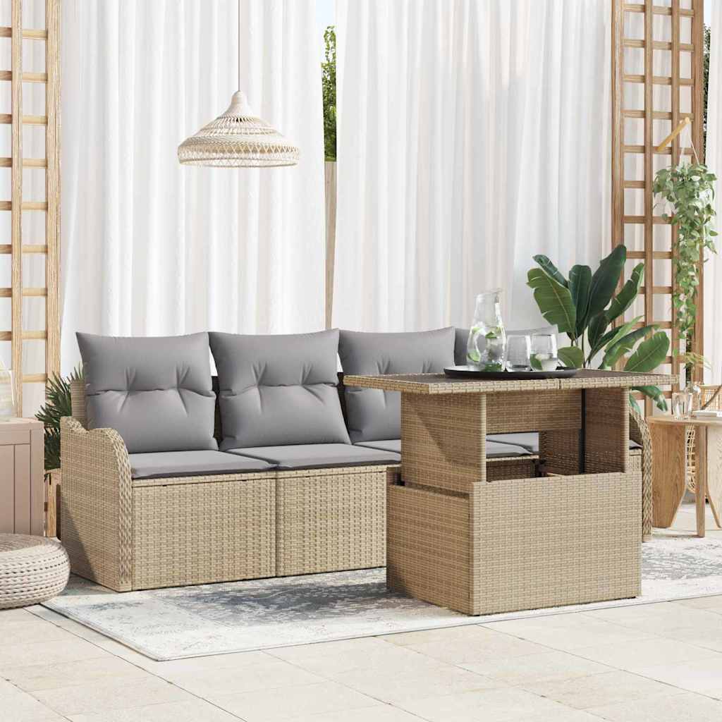 Sofa Set 5 stk. Beige Poly-Rattan