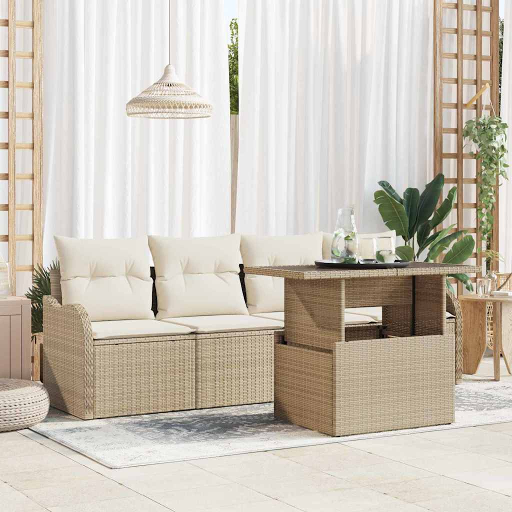 Sofa Set 5 stk. Beige Poly-Rattan