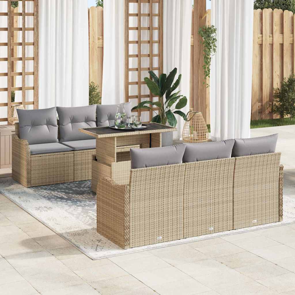 Gartensofa-set 7 stk. Beige Poly-Rattan