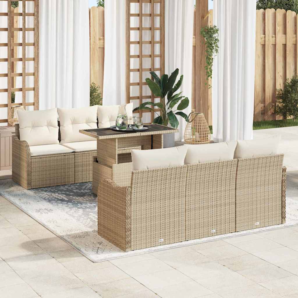Gartensofa-set 7 stk. Beige Poly-Rattan