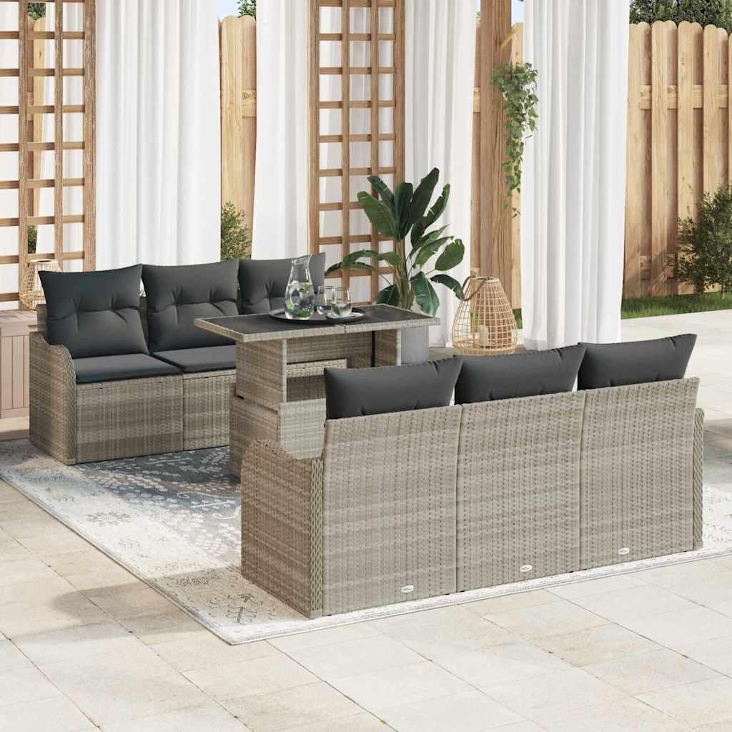 Gartensofa-set 7 stk. Hellgrau Poly-Rattan