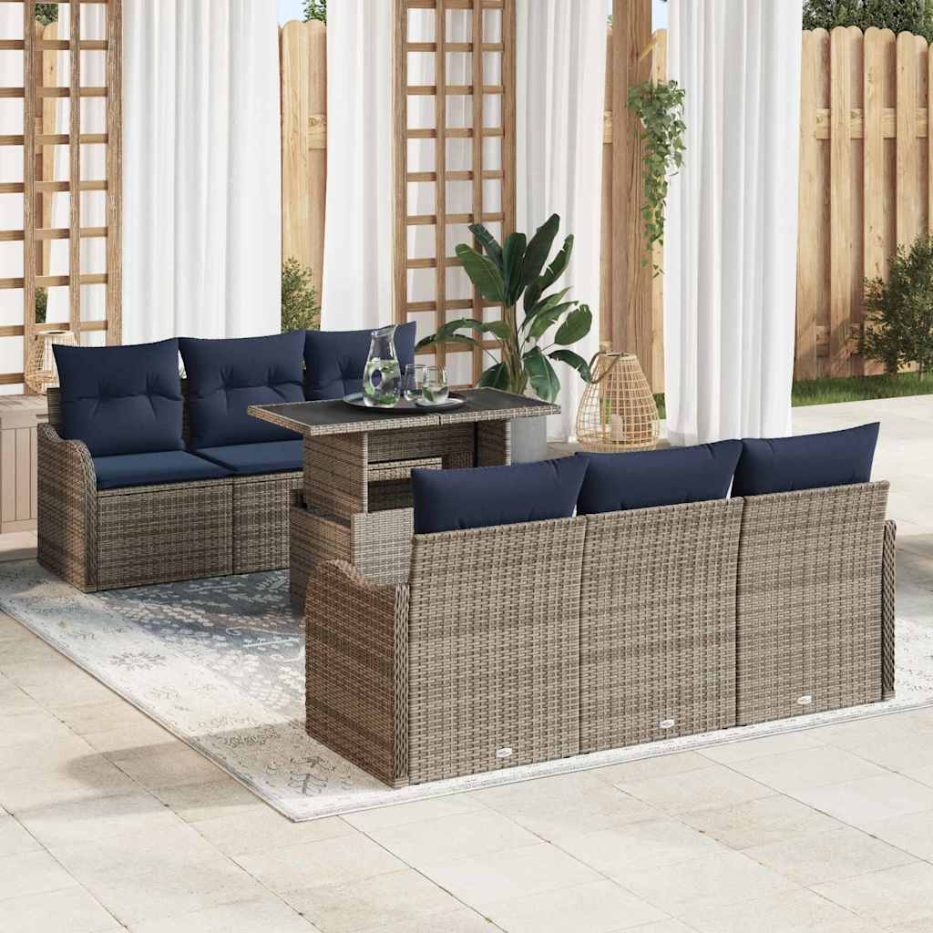 Gartensofa-set 7 stk. Grau Poly-Rattan