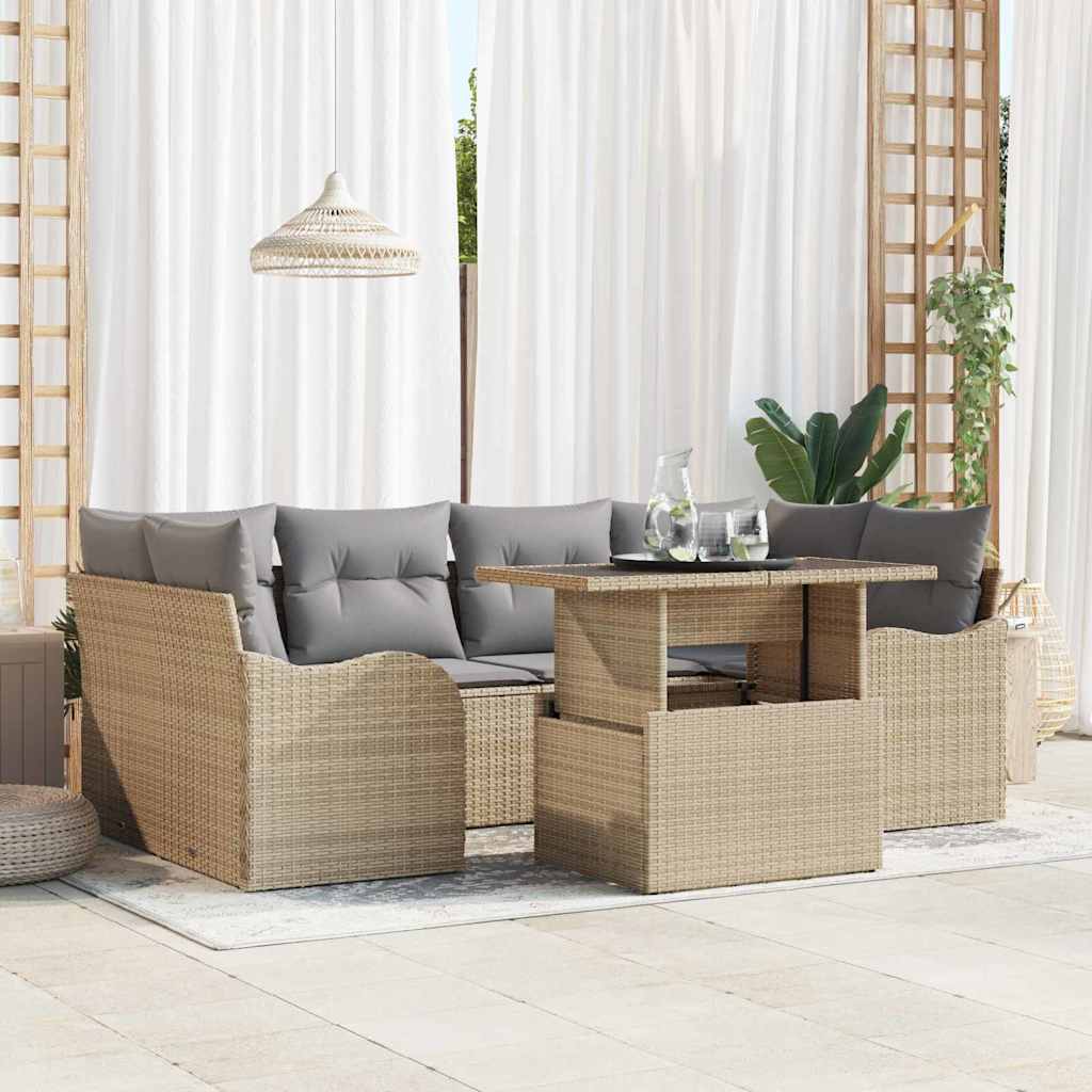 Gartensofa-set 7 stk. Beige Poly-Rattan