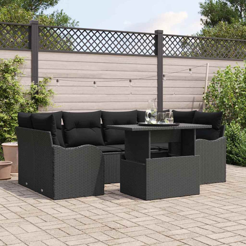 Gartensofa-set 7 stk. Schwarz Poly-Rattan