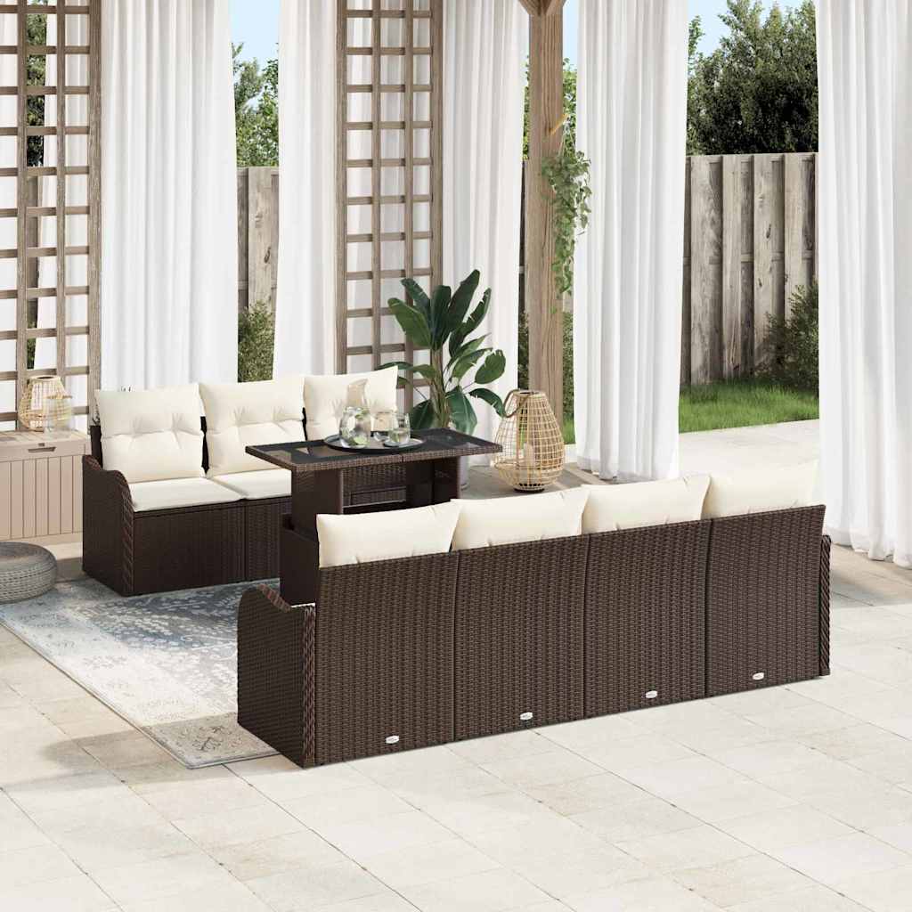 Gartensofa-set 8 stk. Braun und Creme Poly-Rattan