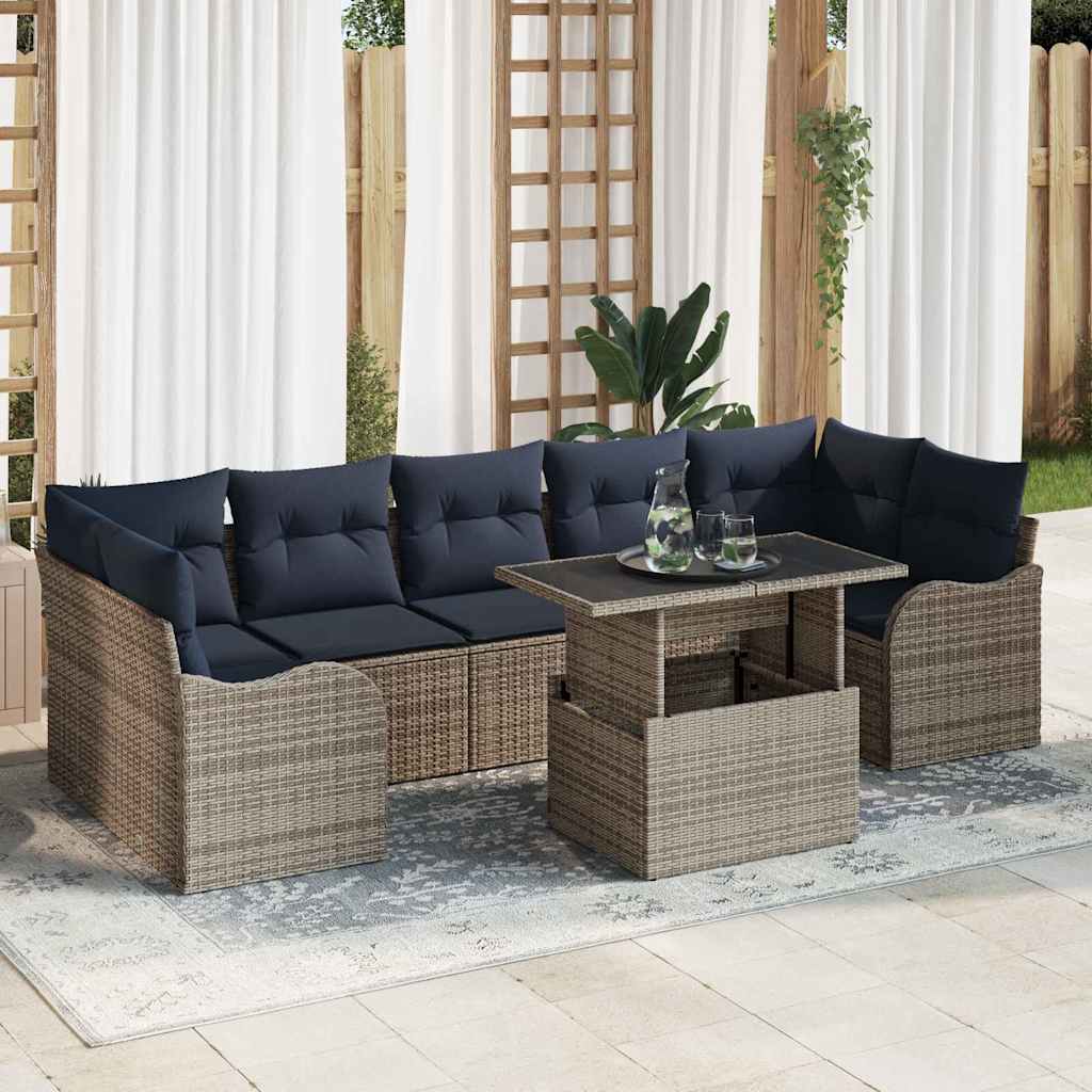 Gartensofa-set 8 stk. Grau und Marineblau Poly-Rattan