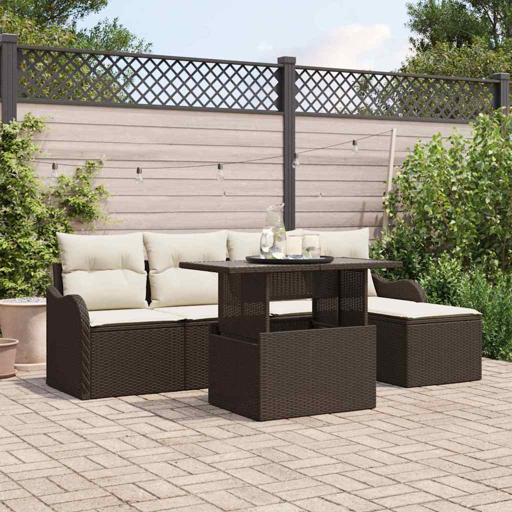 Sitzgruppe für den Outdoor 6 stk. Braun Poly Rattan