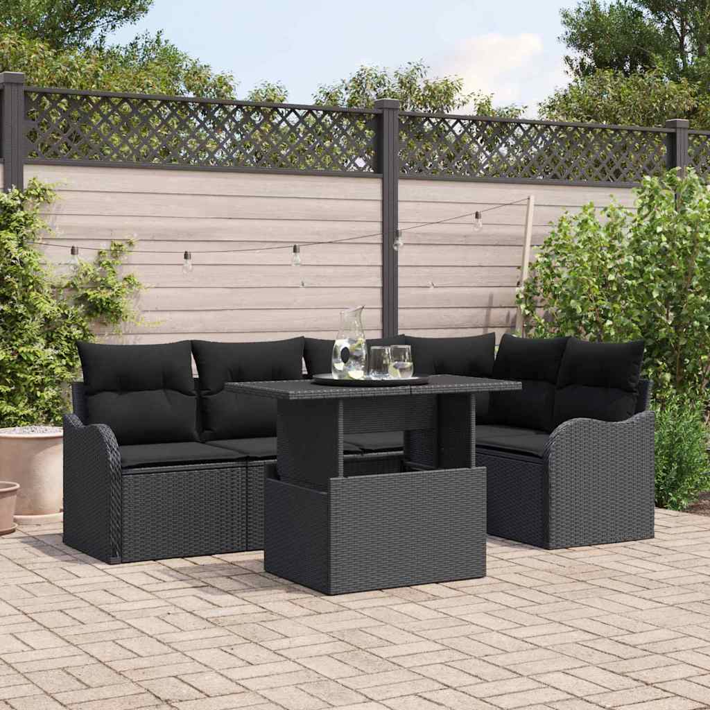 Essgruppe 6 stk. Schwarz Poly Rattan