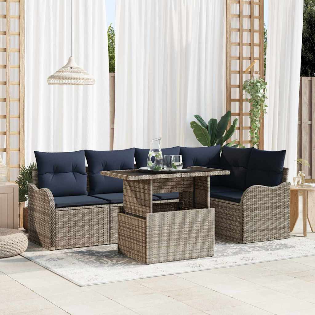 Essgruppe 6 stk. Grau Poly Rattan