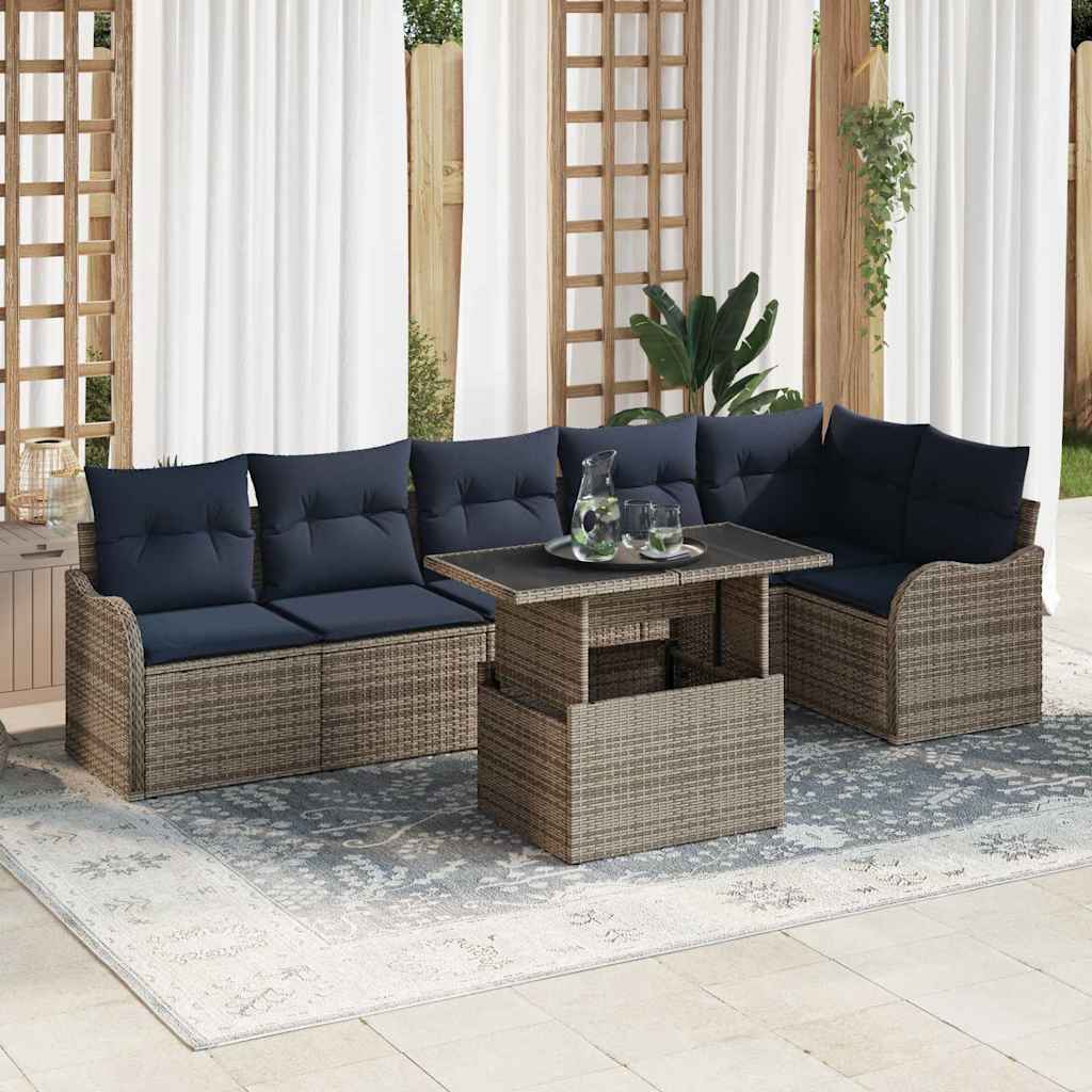 Gartensofa-set 7 stk. Grau Poly-Rattan