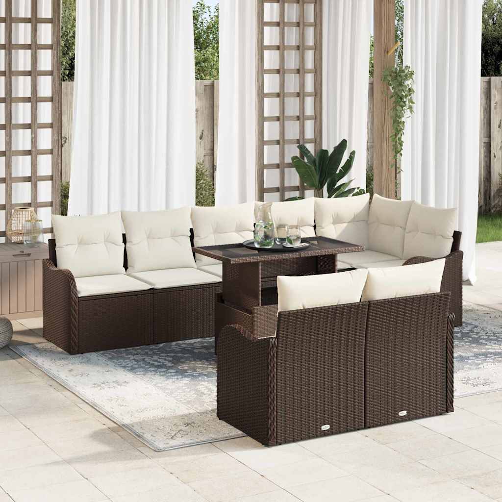 Lounge-Set 9 stk. Braun Poly Rattan