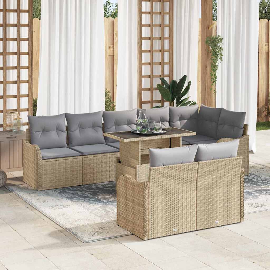 Lounge-Set 9 stk. Beige Poly Rattan