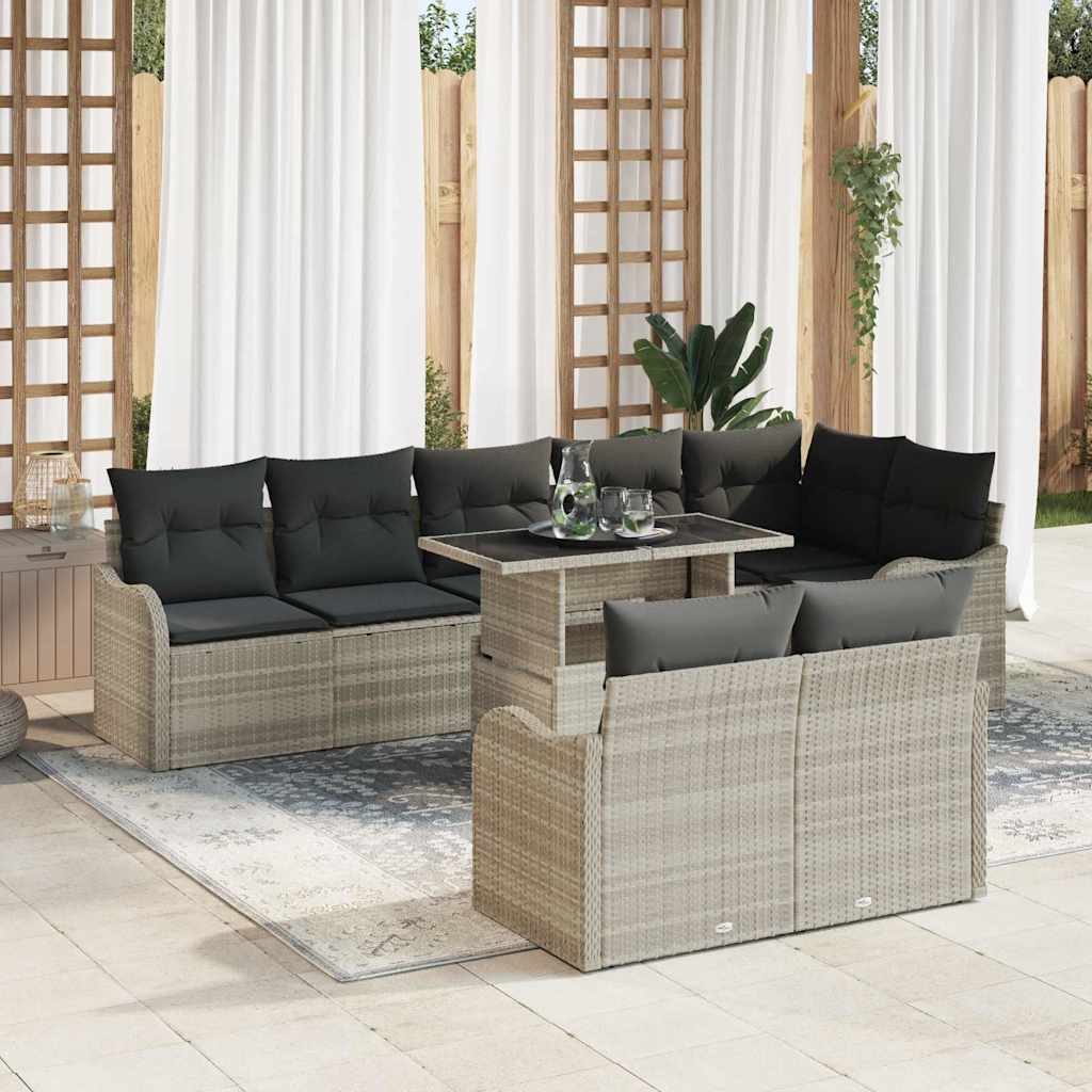 Lounge-Set 9 stk. Hellgrau Poly Rattan