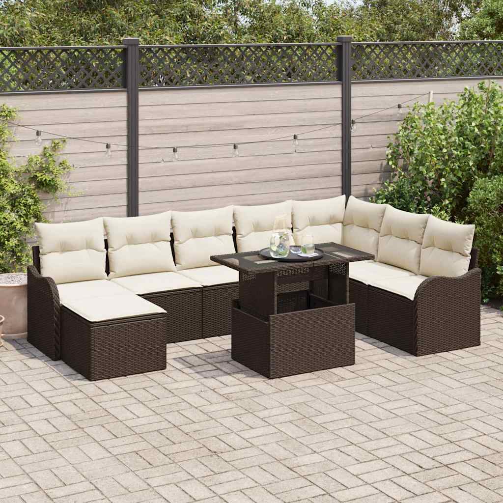 Gartensofa-set 9 stk. Braun Poly Rattan