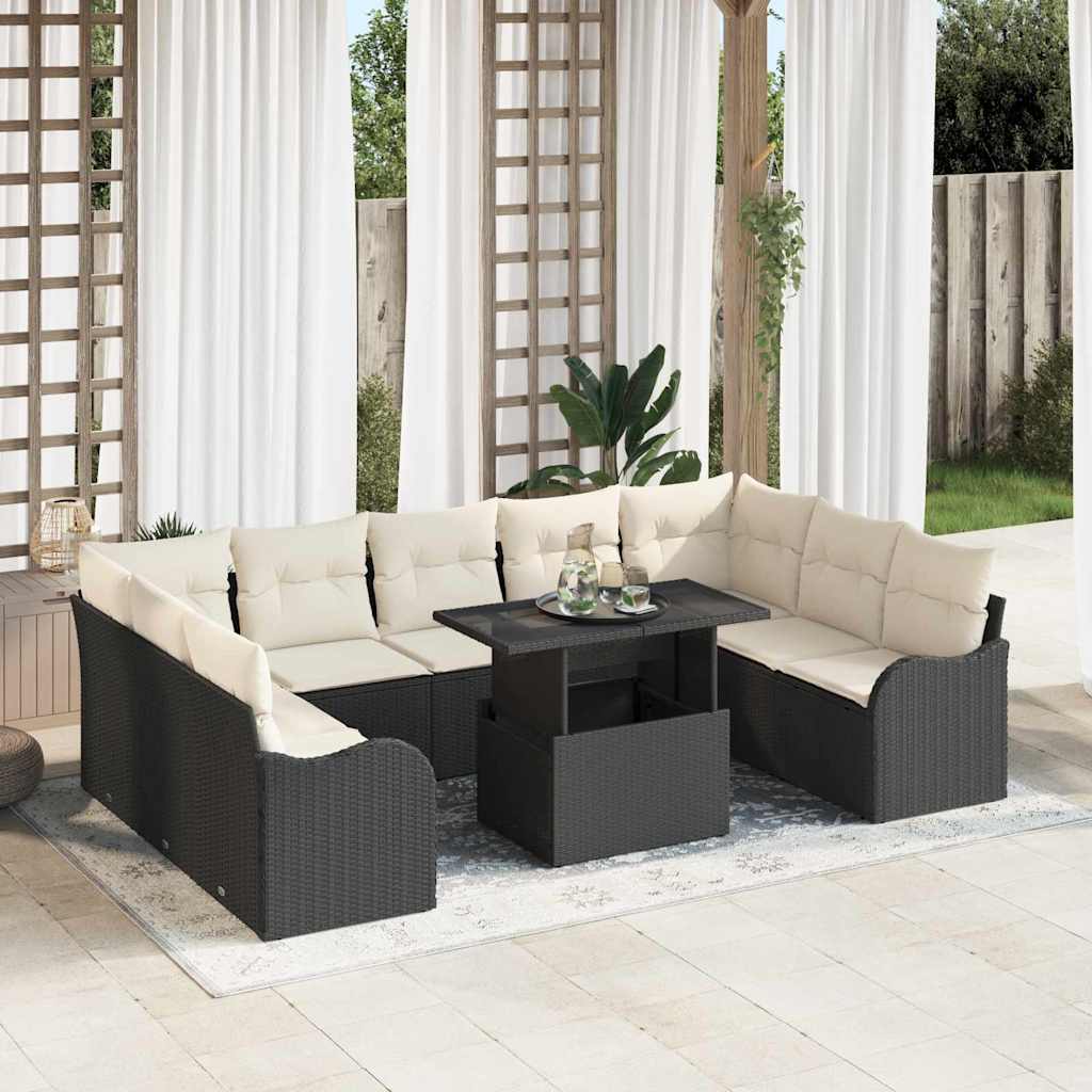 Gartensofa-set 10 stk. Schwarz Poly Rattan
